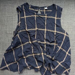 Navy and Tan Checkered Women's Top